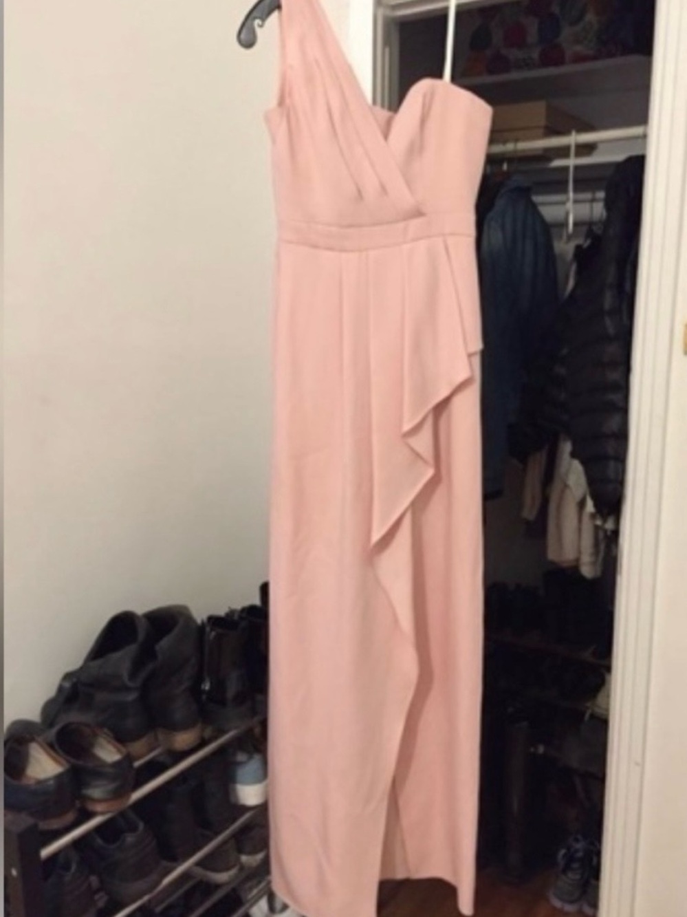 BCBGMaxAzria One-Shoulder Blush Gown